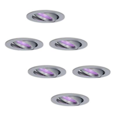 Set van 6 Jose smart inbouwspots - Wifi + Bluetooth - RGBWW - GU10 - Kantelbaar - Google Home, Amazon Alexa en Siri - IP20 voor binnen - RVS Set van 6 Jose smart inbouwspots - Wifi + Bluetooth - RGBWW - GU10 - Kantelbaar - Google Home, Amazon Alexa en Siri - IP20 voor binnen - RVS
