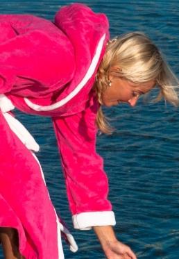 Pink met Capuchon / Dames badjas met capuchon - S/M