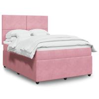 Boxspring met matras fluweel roze 140x190 cm - thumbnail
