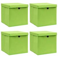 Opbergboxen met deksel 4 st 32x32x32 cm stof groen - thumbnail