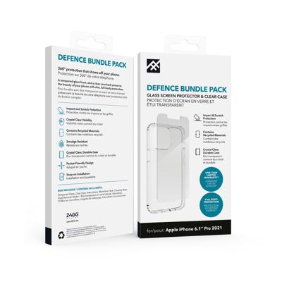 ZAGG iFrogz Defence Glass Screen Protector Compatibel voor iPhone 13 Pro, Bonus Clear Case, Duurzaam, Slank, Smudge Resistent, Gehard Glas, Helder