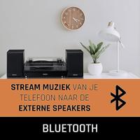 Lenco Riemaandrijving houten platenspeler met Bluetooth-ontvangst en 2 externe luidsprekers - LS-101BK - thumbnail