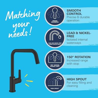 Grohe QuickFix Start verhoogde keukenmengkraan hoekig mat zwart - thumbnail