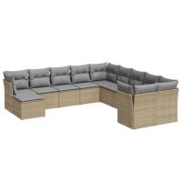 12-delige Loungeset met kussens poly rattan beige - thumbnail