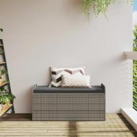 Opbergbankje met kussen 115x51x52 cm poly rattan grijs - thumbnail