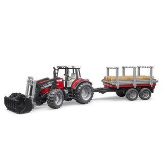 bruder Massey Ferguson 7480 met voorlader en houttrailer modelvoertuig