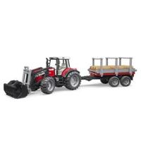 bruder Massey Ferguson 7480 met voorlader en houttrailer modelvoertuig - thumbnail