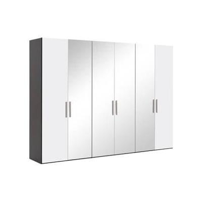 Goossens Kledingkast Easy Storage Ddk, Kledingkast 304 cm breed, 220 cm hoog, 2x draaideur en 4x spiegel draaideur midden