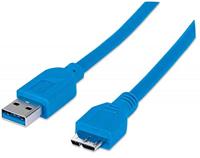 Manhattan USB-A naar micro-USB-kabel, 2m, mannelijk naar mannelijk, blauw, 5 Gbps (USB 3.2 Gen1 aka USB 3.0), SuperSpeed USB, levenslange garantie, polybag - thumbnail