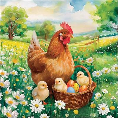 Servetten 33cm Easter chicks in meadow