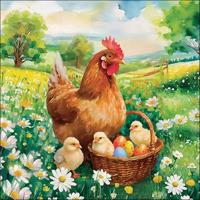 Servetten 33cm Easter chicks in meadow - thumbnail