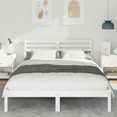 Bedframe met hoofdeinde Wit 140 x 210 cm Massief grenenhout