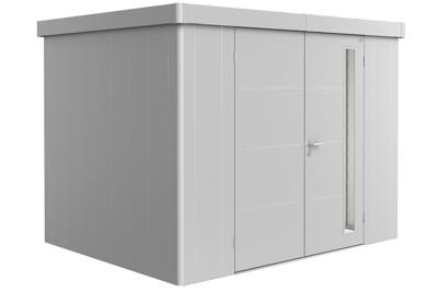 Biohort Neo 2C metalen tuinhuis zilver 292x236 cm met dubbele deur- Plat dak- Metaal- Biohort