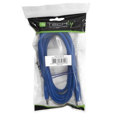 Techly USB3.0 kabel stekker type A/stekker type B 0,5m blauw