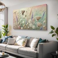 Schilderij - Wilde Bloemen ,kruid weide in pastel tinten, 80X60cm, 1luik - thumbnail