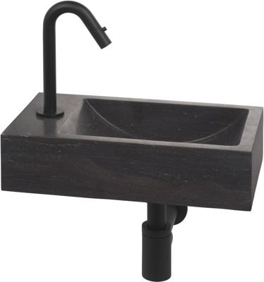 Saqu Nature Collection fonteinset met mat zwarte kraan links natuursteen Saqu Nature Collection fonteinset met mat zwarte kraan links natuursteen