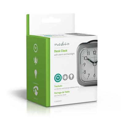 Nedis CLDK005GY Analoge Bureauklok Met Alarm Vierkant Grijs