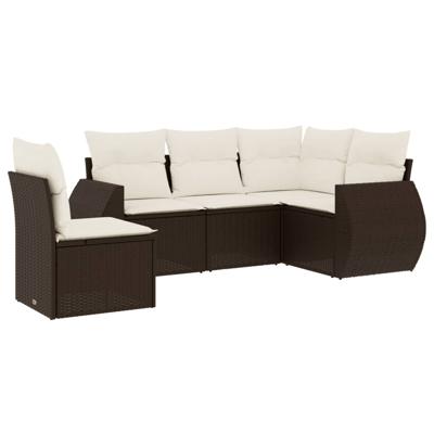 6-delige Loungeset met kussens poly rattan bruin