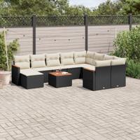 11-delige Loungeset met kussens poly rattan zwart - thumbnail