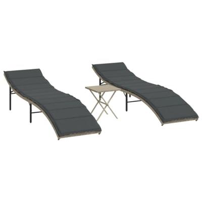 Ligbedden 2 st met tafel poly rattan lichtgrijs Ligbedden 2 st met tafel poly rattan lichtgrijs
