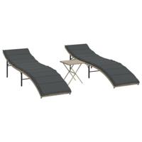 Ligbedden 2 st met tafel poly rattan lichtgrijs - thumbnail
