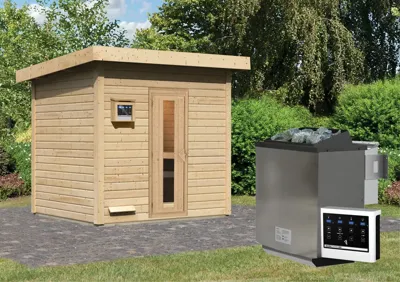 Karibu | Hytti 3 Buitensauna | Biokachel 9 kW Externe Bediening