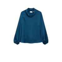 Mango satijnen top donkerblauw - thumbnail