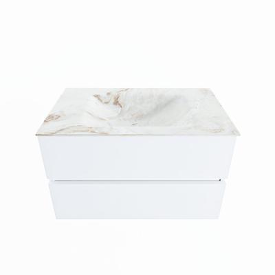 MONDIAZ VICA-DLUX 80cm badmeubel onderkast Talc 2 lades. Inbouw wastafel CLOUD midden 1 kraangat, kleur Frappe.