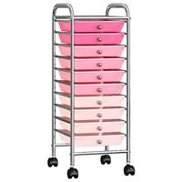 VidaXL Opbergtrolley met 10 lades mobiel kunststof ombre roze - thumbnail