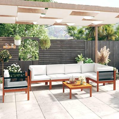 7-delige Loungeset met kussens massief acaciahout crème