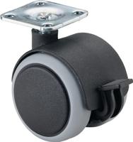 BS Rollen Dubbel zwenkwiel met rem | wiel-d. 50 mm draagvermogen 50 kg | met schroefplaat met vastzetter | kunststof | 1 stuk - F86.050.PL F86.050.PL - thumbnail