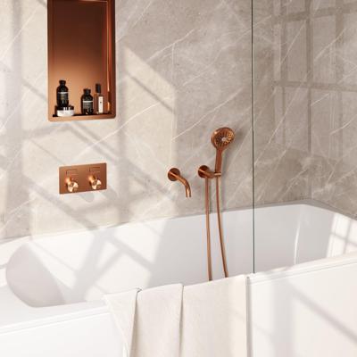 Brauer Copper Edition Thermostatische Inbouw Badkraan Drukknoppen - Uitloop - 3 stand - Doucheslang - Wandaansluitbocht - Handdouche - Koper Geborsteld Pvd