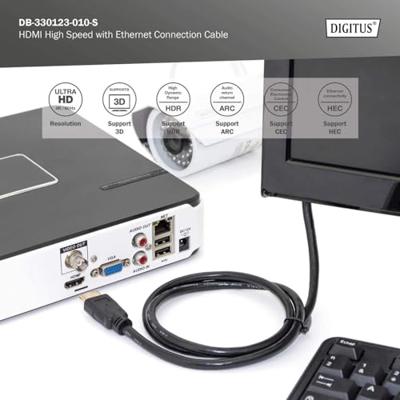 Digitus DB-330123-010-S HDMI-kabel HDMI Aansluitkabel HDMI-A-stekker, HDMI-A-stekker 1.00 m Zwart 4K UHD, Audio Return Channel (ARC)