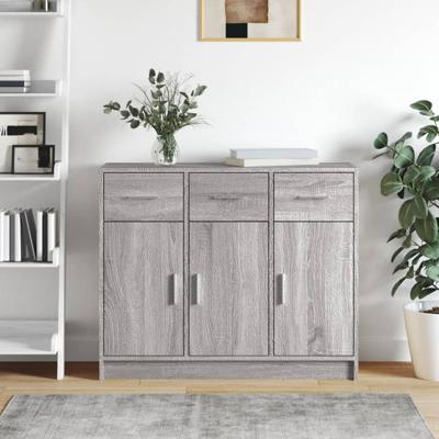 Dressoir 91x28x75 cm bewerkt hout grijs sonoma eikenkleurig