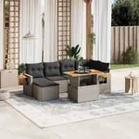 7-delige Loungeset met kussens poly rattan grijs - thumbnail