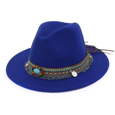 Vrouwen jazz caps Bohemen stijl wollen hoeden voor lente zomer strand (blauw)