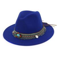 Vrouwen jazz caps Bohemen stijl wollen hoeden voor lente zomer strand (blauw) - thumbnail