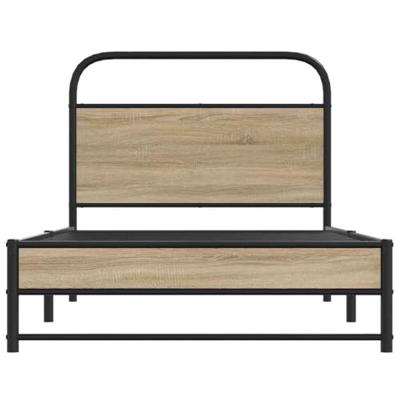 Bedframe zonder matras bewerkt hout gerookt eiken 100x190 cm Bedframe zonder matras bewerkt hout gerookt eiken 100x190 cm