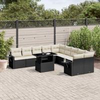 11-delige Loungeset met kussens poly rattan zwart - thumbnail