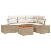 Tuinbankenset met kussen 5 pcs Beige poly rattan - thumbnail