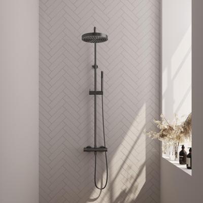 BRAUER Stripe Opbouw Thermostatische Regendouche - SET 01 - 25cm hoofddouche - staaf handdouche - doucheslang - gunmetal geborsteld PVD 5-GM-348