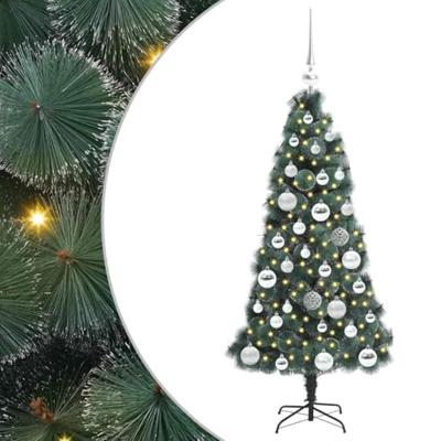 VidaXL Kunstkerstboom met verlichting en ballenset groen 120 cm pet