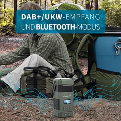 Albrecht DR114 Outdoorradio DAB+, VHF (FM) Noodradio, USB, Bluetooth Incl. lantaarn, Handslinger, Acculaadfunctie, Zonnepaneel, Oplaadbaar, Spatwaterbestendig,