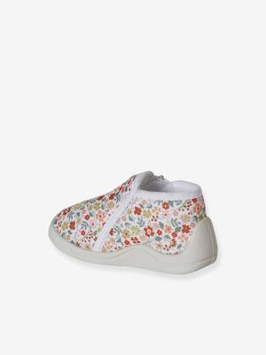 Canvas sloffen met rits voor baby's wit, bedrukt