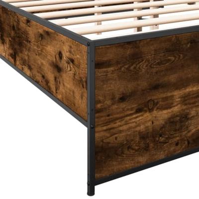 Bedframe bewerkt hout metaal gerookt eikenkleurig 135x190 cm