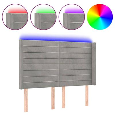 Hoofdbord LED 147x16x118/128 cm fluweel lichtgrijs