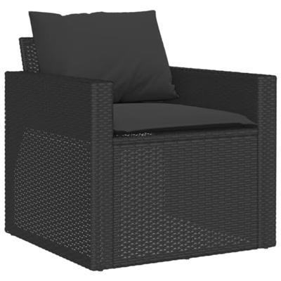 4-delige Loungeset met kussens poly rattan zwart