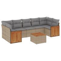 8-delige Loungeset met kussens poly rattan beige - thumbnail