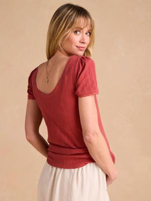 ENVIE DE FRAISE zwangerschapsshirt met lage ruguitsnijding en ajoursteek terracotta ENVIE DE FRAISE zwangerschapsshirt met lage ruguitsnijding en ajoursteek terracotta