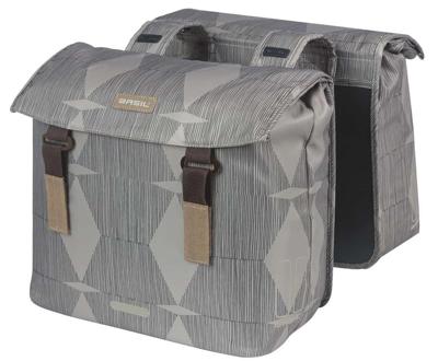 Basil elegance dubbele fietstas, chateau taupe, gerecycled pet, universal bridge, 40-49l